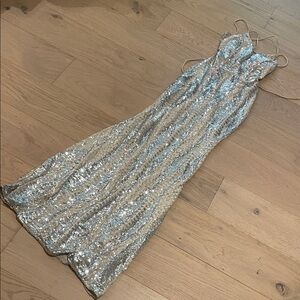 Windsor Elegant Silver Sequin Evening Gown PROM